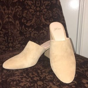 J Crew leather suede tan mule/clog heels
